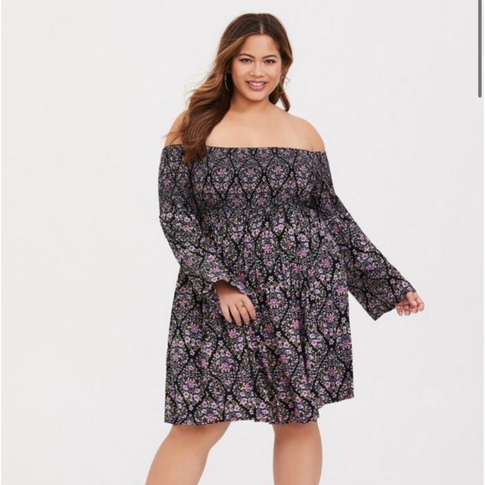 Torrid Mini Challis Off-Shoulder Skater Dress